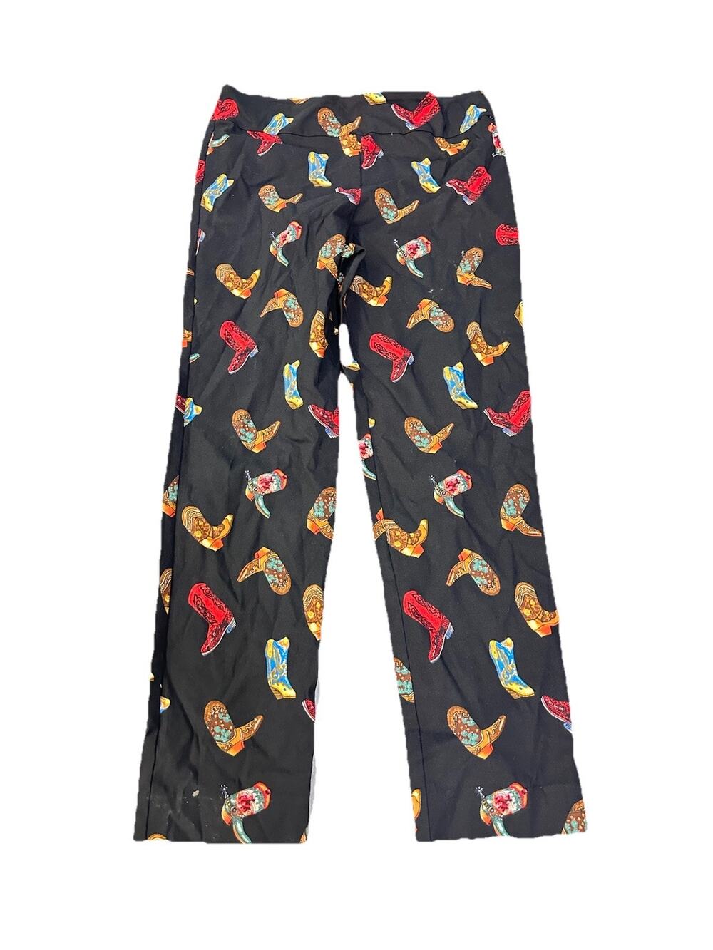 Crazy Larry Cowboy Boot Print Pants Size 10 Western Novelty Stretch Crop USA